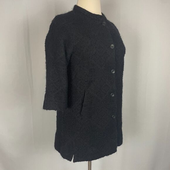 Eileen Fisher Swing Coat Size Large Textured Black Wool Silk Lined 3/4 Sleeve - Picture 3 of 13